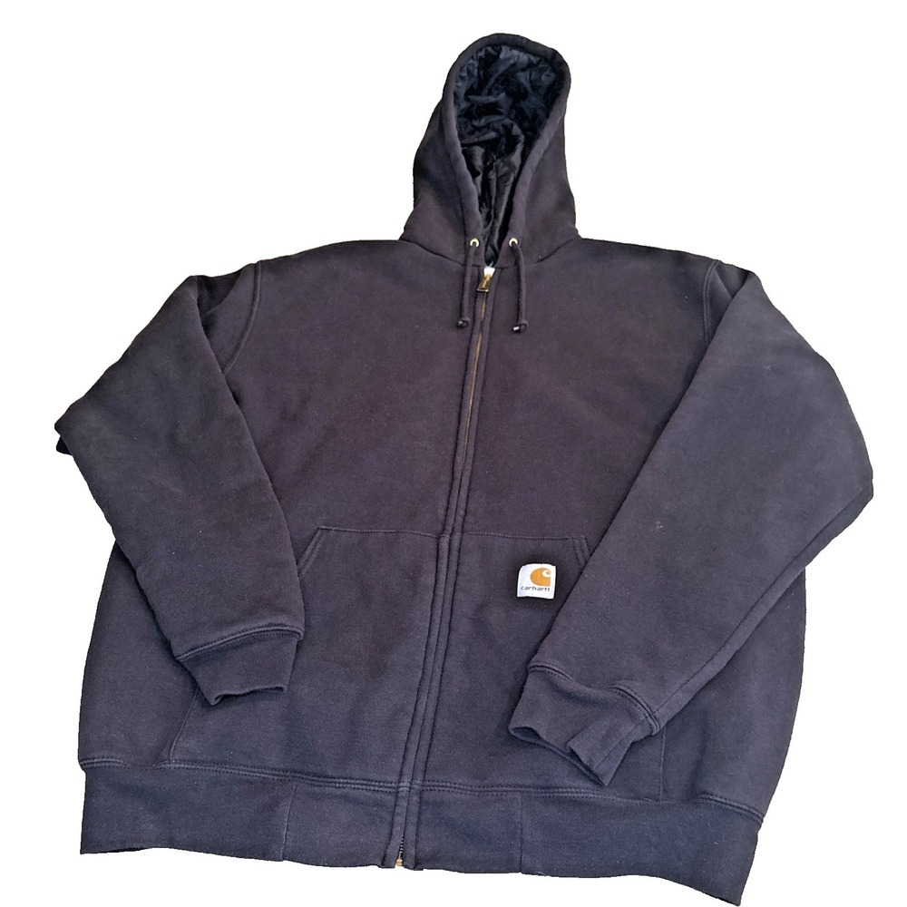Carhartt Hoodie Mens Large Full Zip Fleece Lined Workwear Sweatshirt Heavy Black